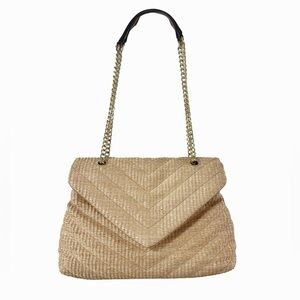 Straw Raffia Cream Tan Chevron Flap Shoulder Crossbody Bag